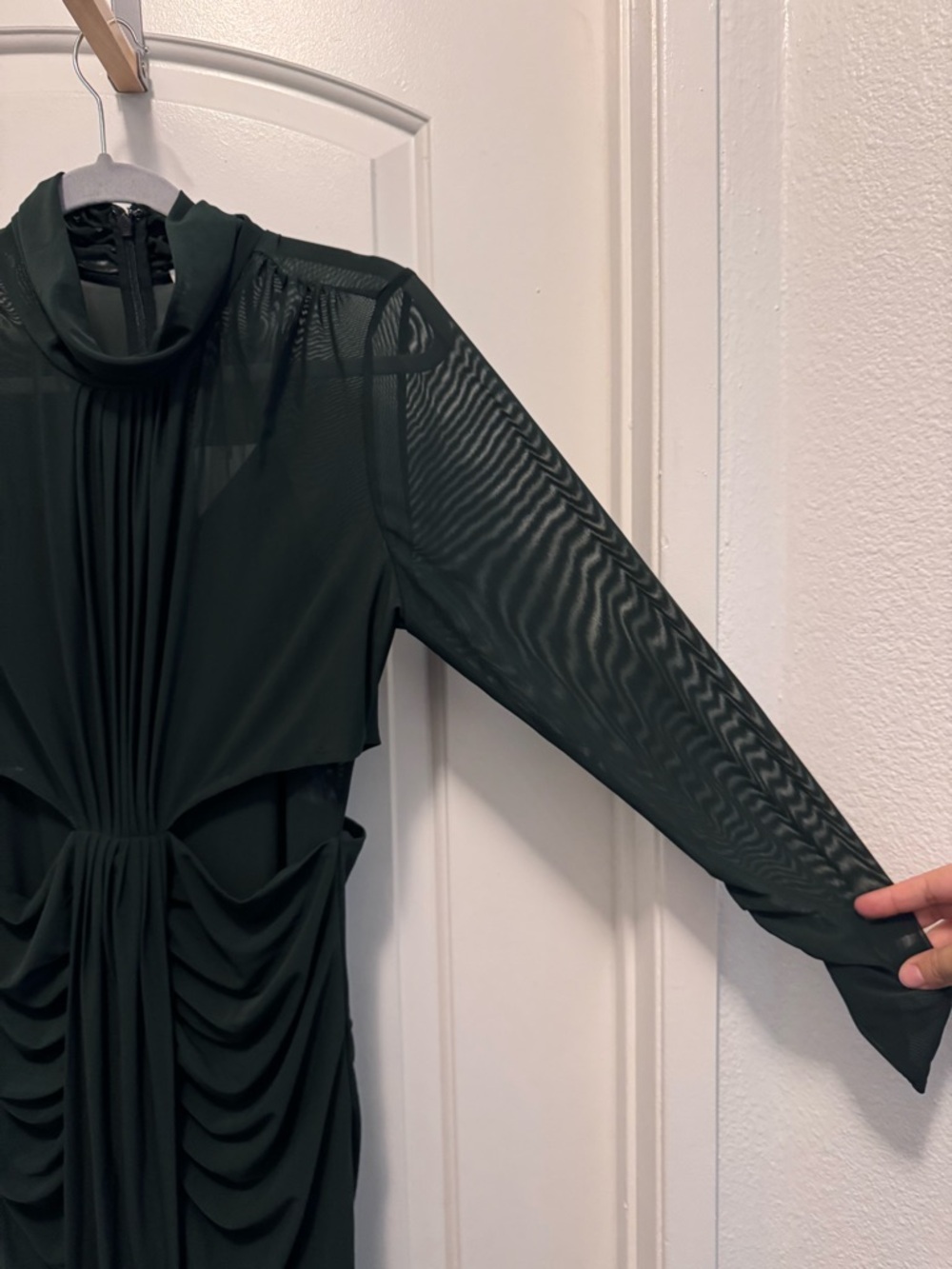 Reiss Dani Long Sleeved Ruched Dress in Dark Green - Picture 9 of 14